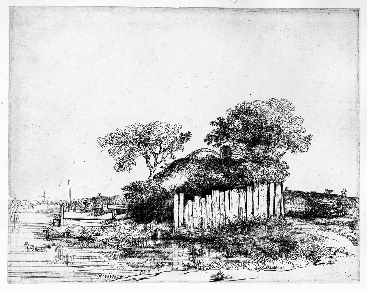 Chata z białą palmą, 1648 autorstwa Rembrandt van Rijn