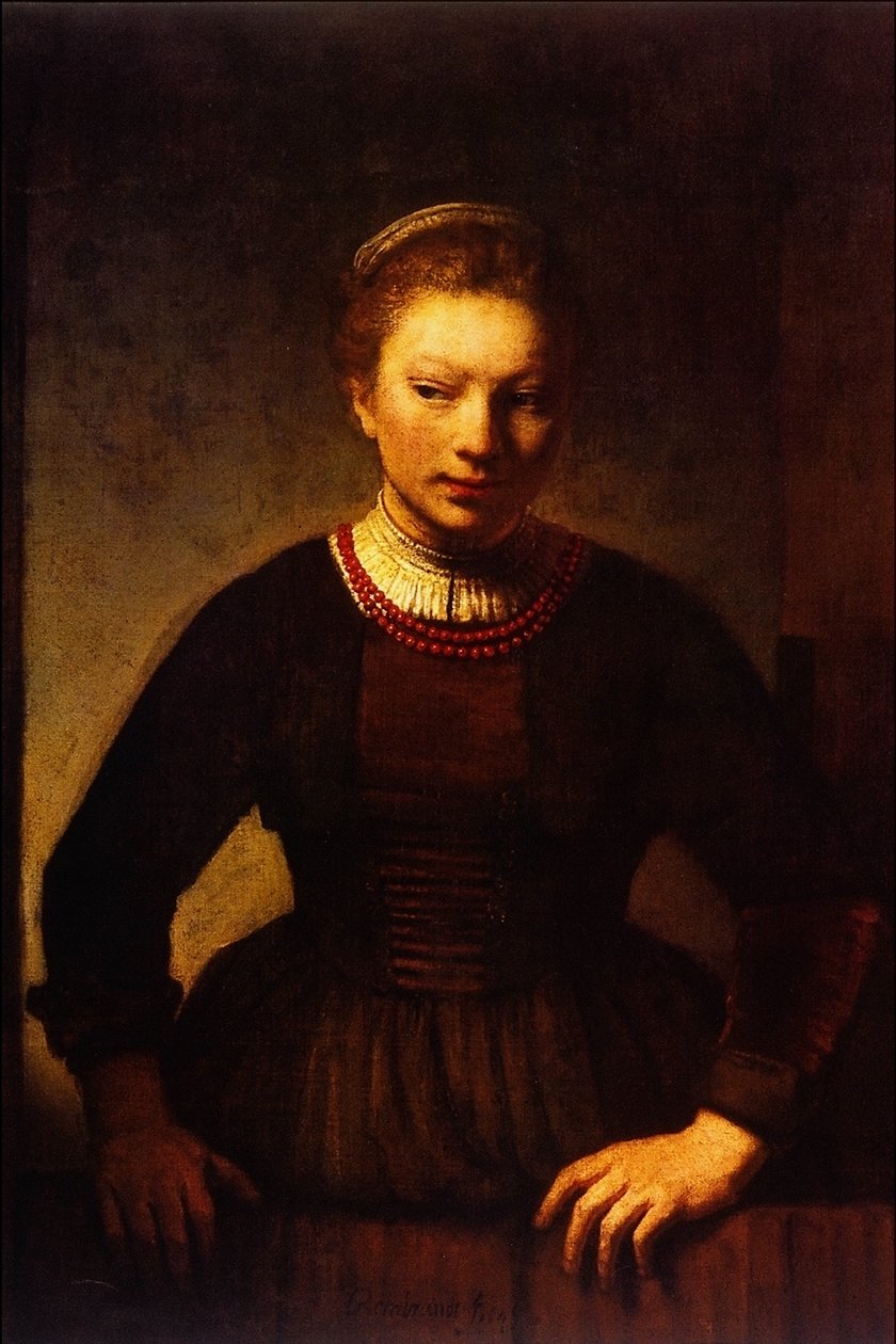 Dziewczyna przy otwartych drzwiach autorstwa Rembrandt van Rijn