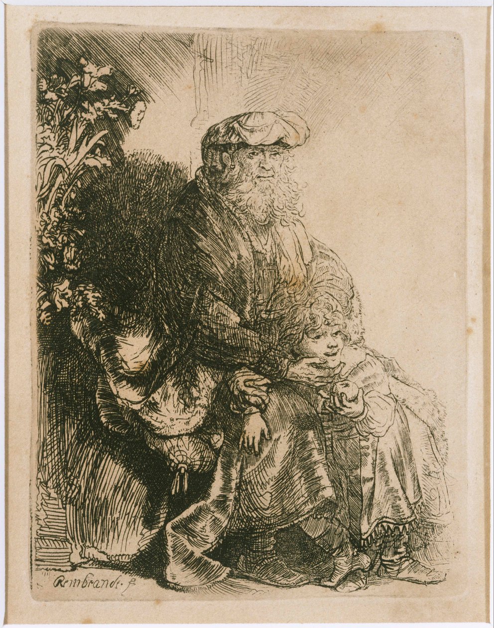 Jakub pieszczący Benjamina autorstwa Rembrandt van Rijn