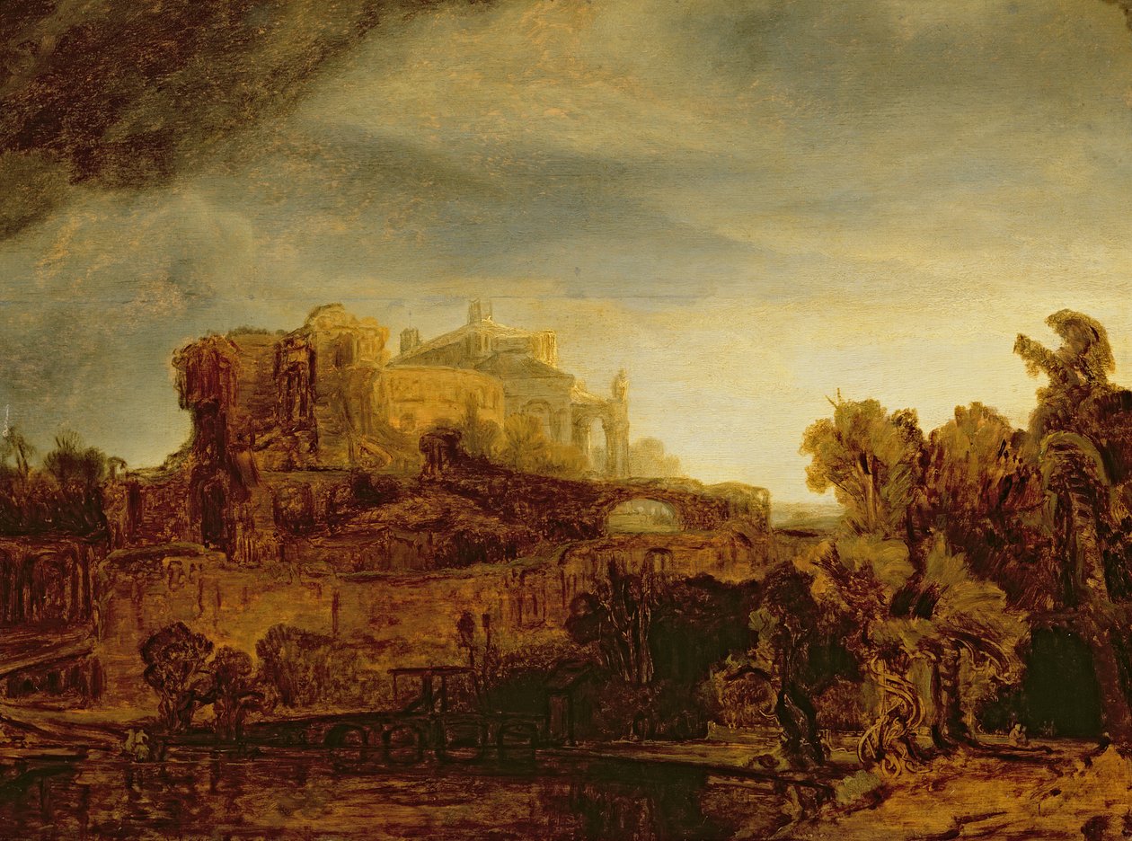Krajobraz z zamkiem autorstwa Rembrandt van Rijn