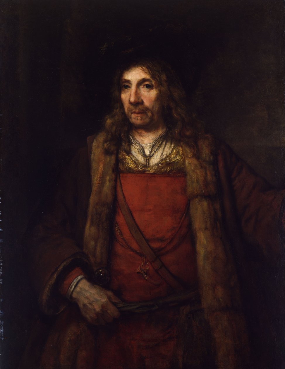 Mężczyzna w futrzanym płaszczu autorstwa Rembrandt van Rijn
