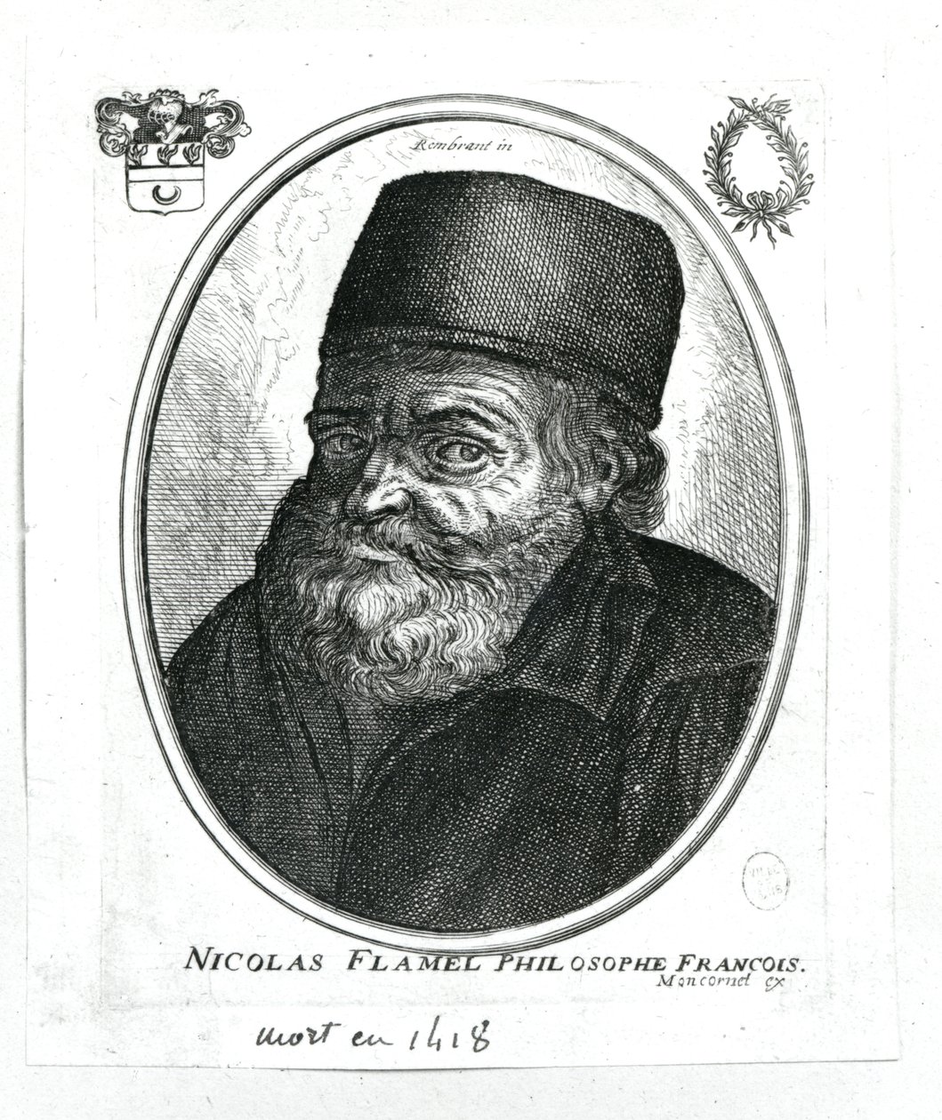 Nicolas Flamel (ok.1330-1418) grawerowany przez Balthazara Moncorneta (ok.1600-68) autorstwa Rembrandt van Rijn