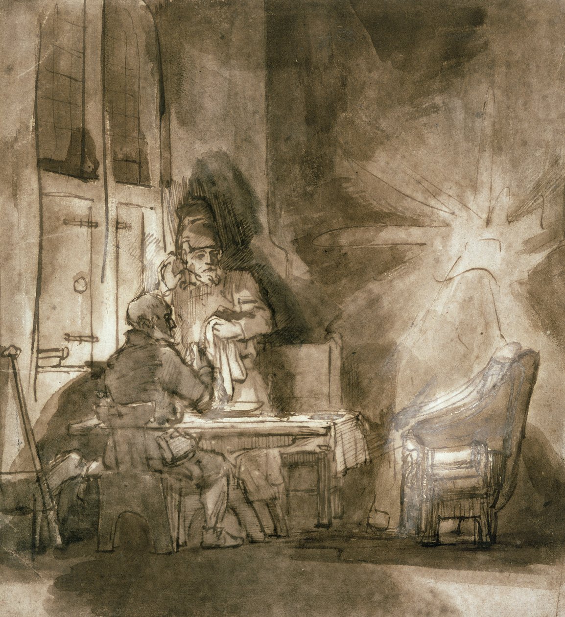 Nr 2139 Wieczerza w Emaus, ok. 1648-9 (pióro, tusz i brązowa farba) autorstwa Rembrandt van Rijn