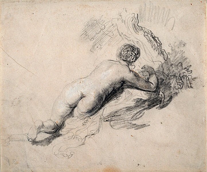 Naga kobieta leżąca autorstwa Rembrandt van Rijn