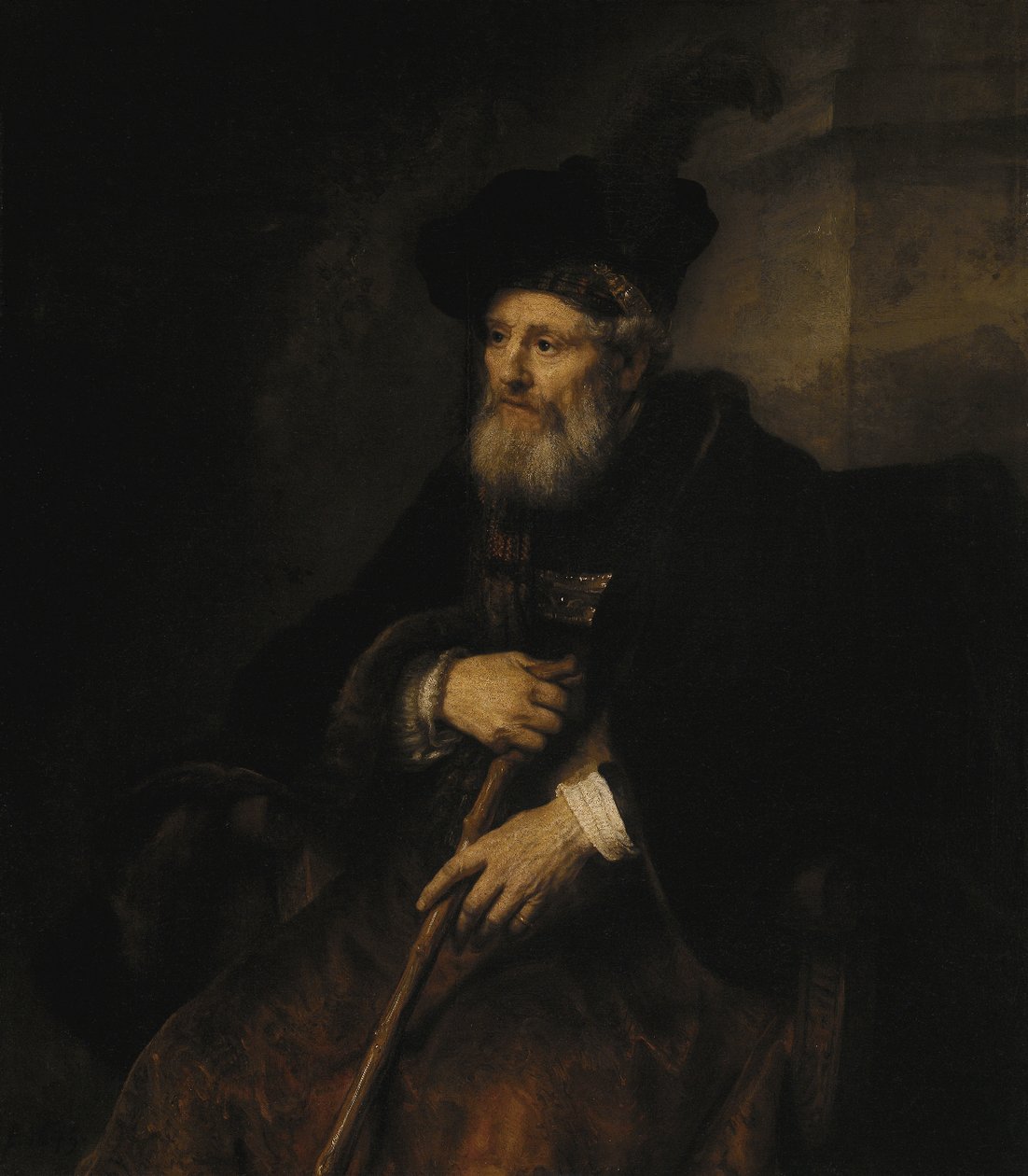 Stary człowiek z kijem autorstwa Rembrandt van Rijn