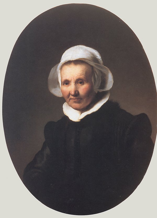 Portret damy w czarnym kostiumie, w czepku i z kołnierzem autorstwa Rembrandt van Rijn