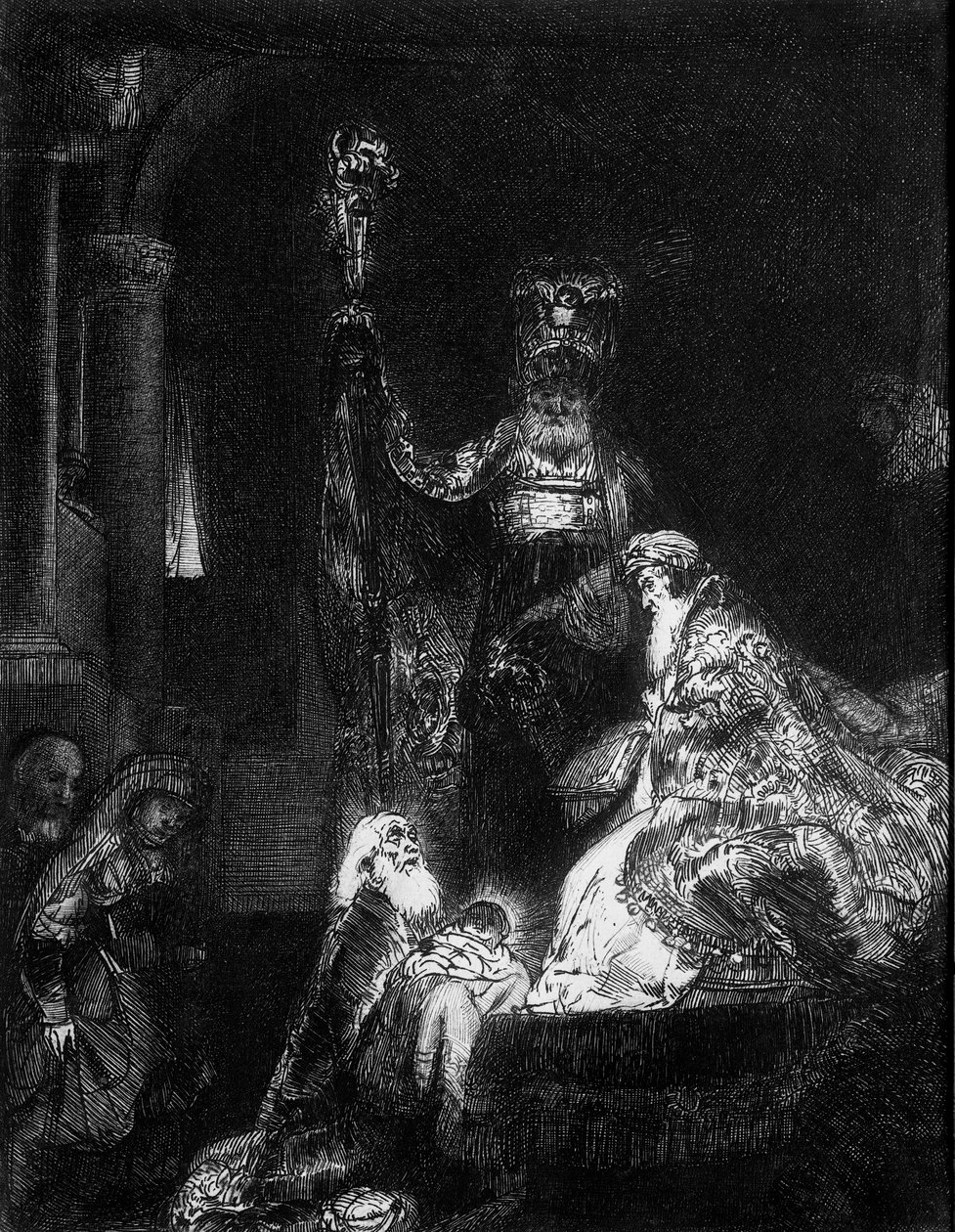 Prezentacja w świątyni, 1654 (mezzotinta) autorstwa Rembrandt van Rijn
