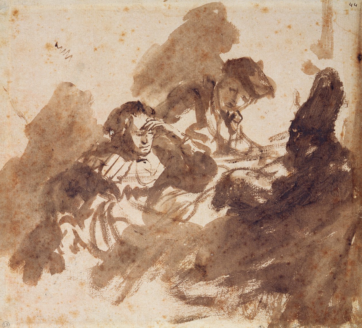 Czytanie (tusz i pranie na papierze) autorstwa Rembrandt van Rijn