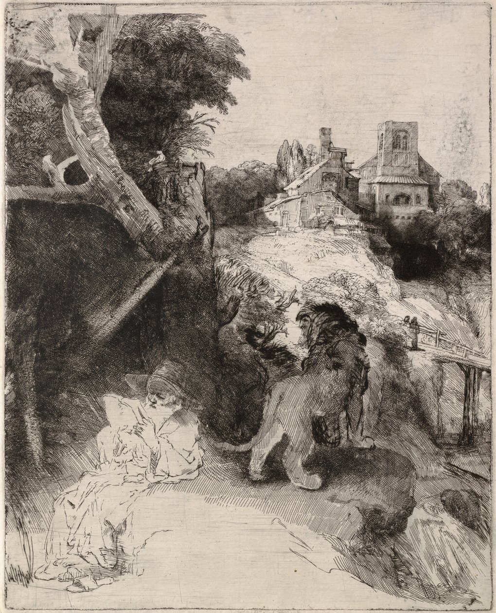 Święty Hieronim czytanie we włoskim krajobrazie autorstwa Rembrandt van Rijn