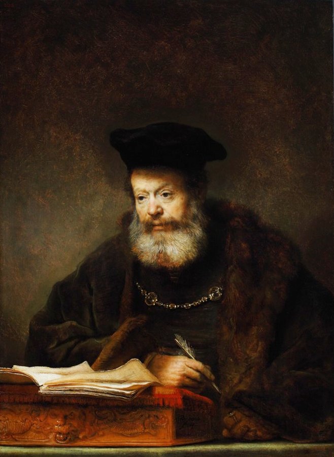 Uczony przy swoim stole do pisania autorstwa Rembrandt van Rijn