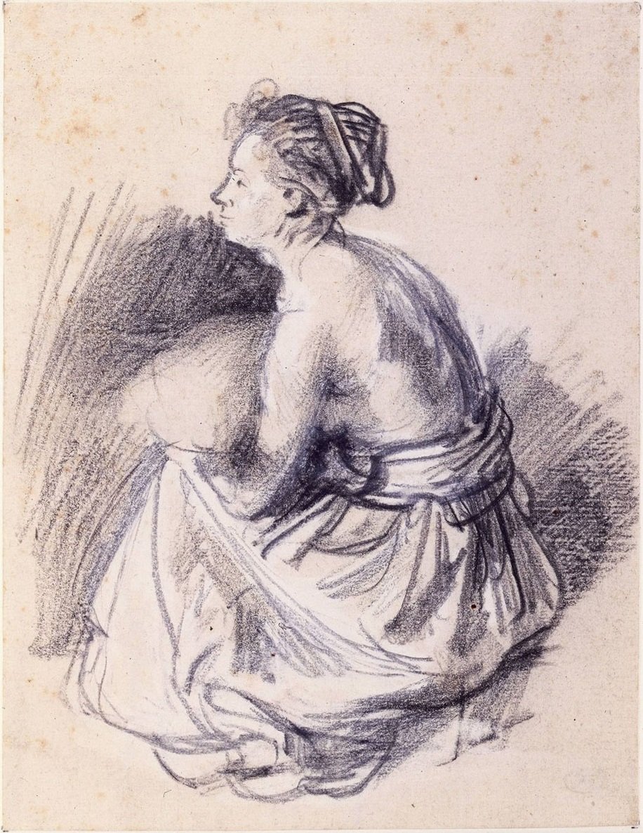 Siedząca kobieta, naga do pasa autorstwa Rembrandt van Rijn