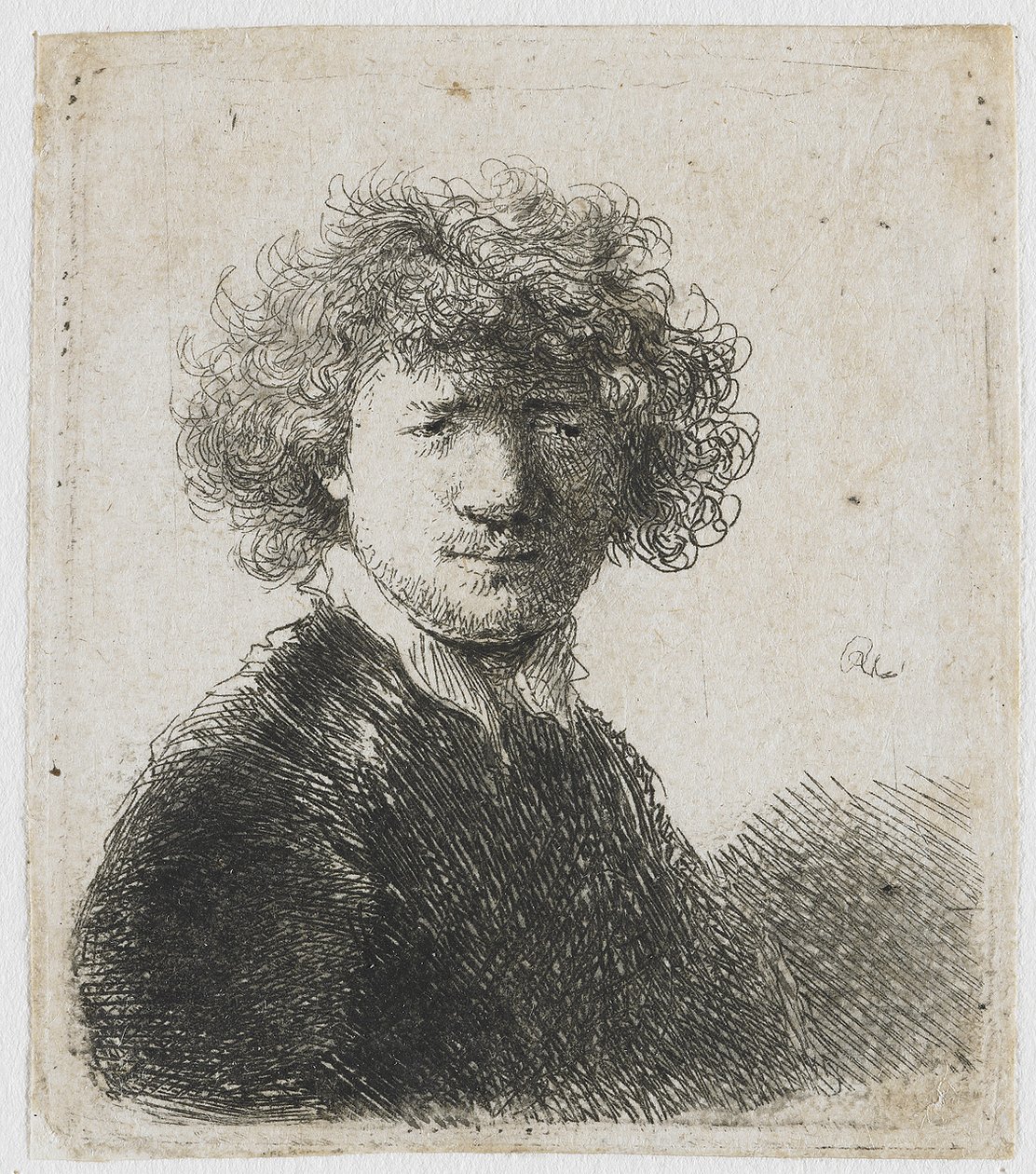 Autoportret z kręconymi włosami i białym kołnierzykiem autorstwa Rembrandt van Rijn