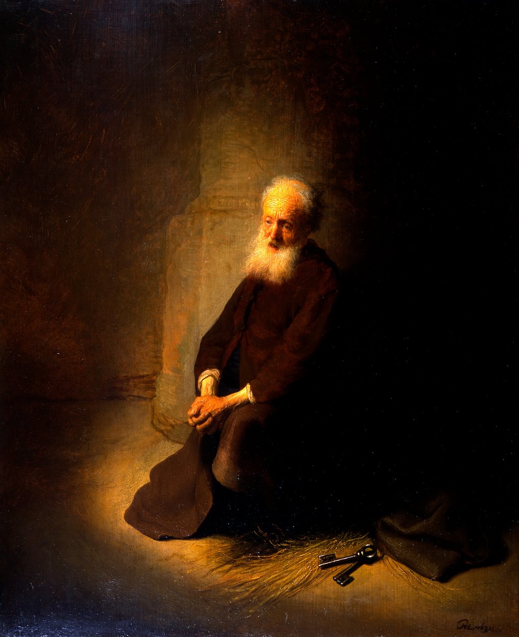 Św. Piotr w więzieniu (Apostoł Piotr klęczący) autorstwa Rembrandt van Rijn