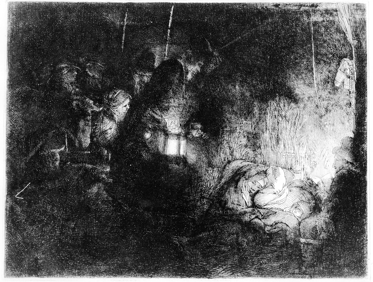 Adoracja pasterzy, ok. 1652 (akwaforta) autorstwa Rembrandt van Rijn