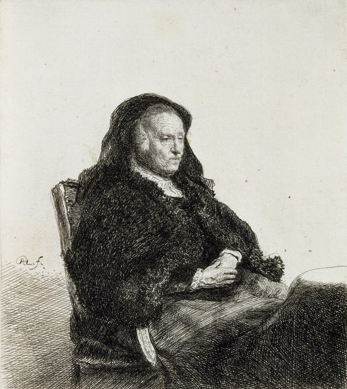 Matka artystów siedząca przy stole autorstwa Rembrandt van Rijn