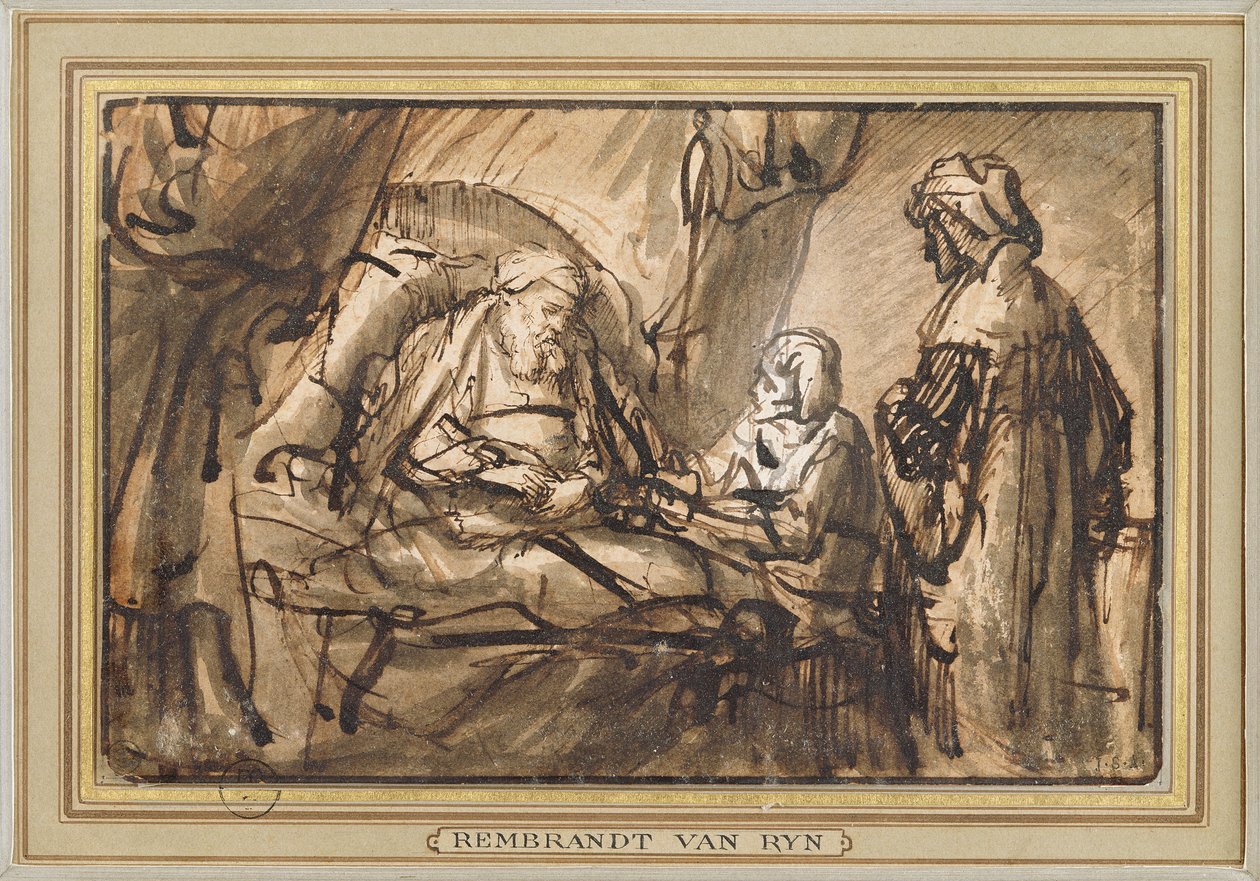 Benedykcja Izaaka (pióro, tusz i wash) autorstwa Rembrandt van Rijn