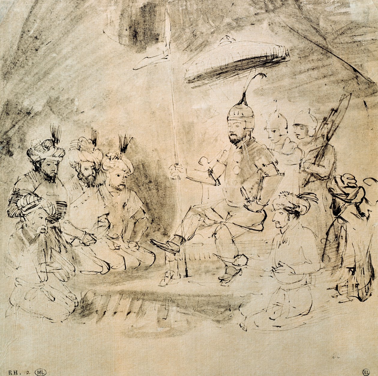 Cesarz Timur (1336-1405) na swoim tronie, według indyjskiej miniatury autorstwa Rembrandt van Rijn