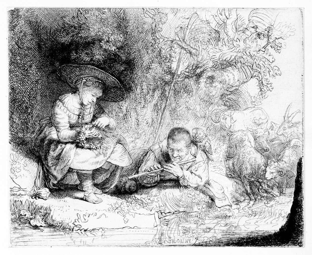 Fletista, 1642 autorstwa Rembrandt van Rijn