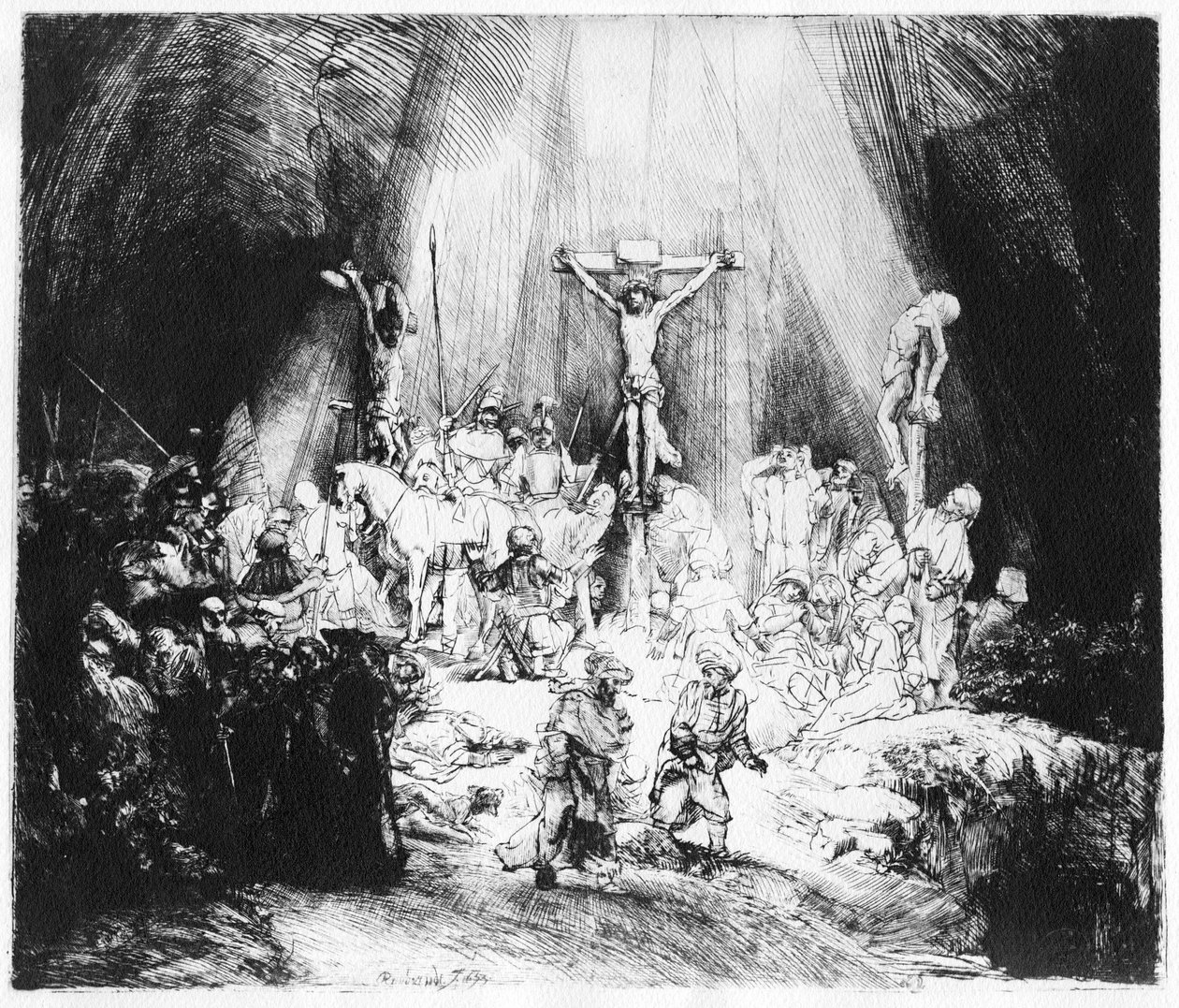 Trzy Krzyże, 1653 (sucha igła) autorstwa Rembrandt van Rijn