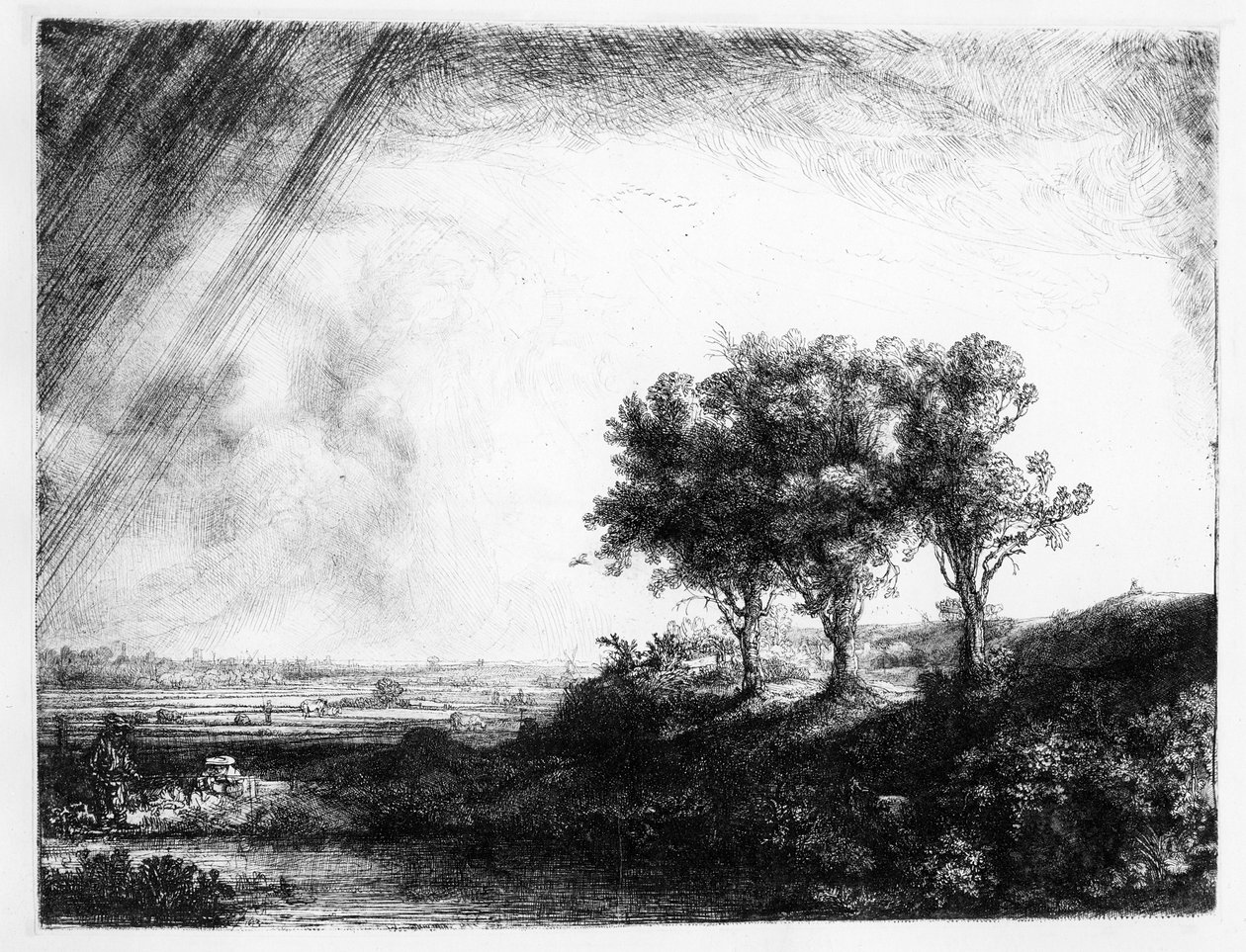 Trzy drzewa, grawerowane przez Jamesa Bretherton autorstwa Rembrandt van Rijn