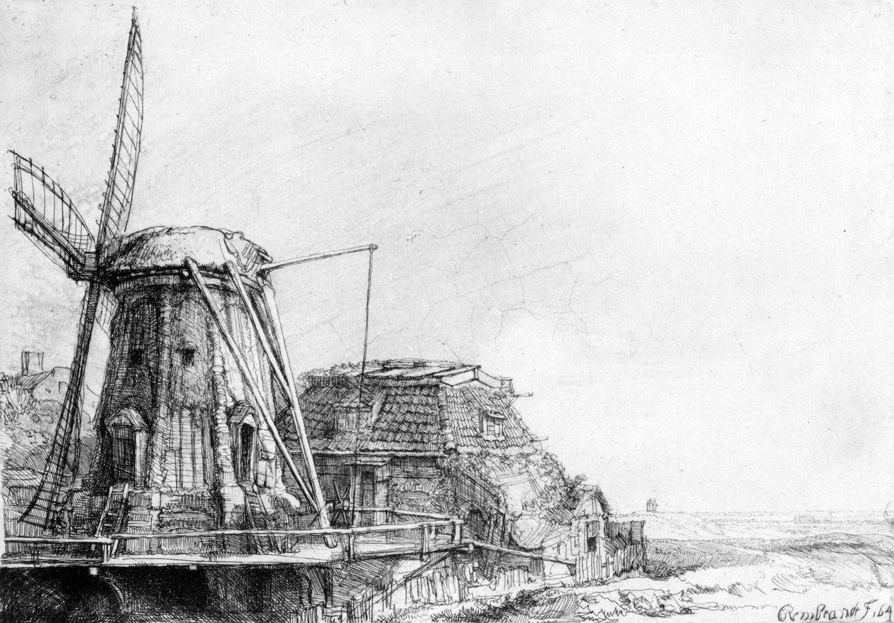 Wiatrak, 1641 (akwaforta) autorstwa Rembrandt van Rijn