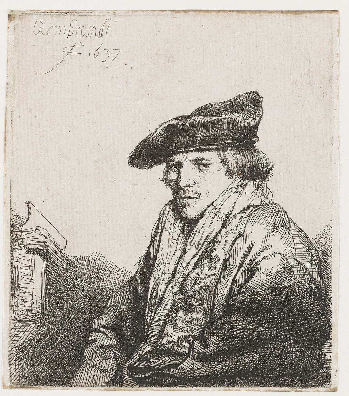 Młody mężczyzna w aksamitnej czapce autorstwa Rembrandt van Rijn
