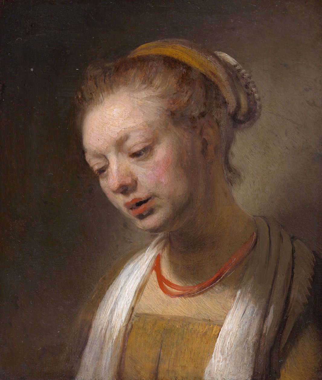 Młoda kobieta z czerwonym naszyjnikiem autorstwa Rembrandt van Rijn