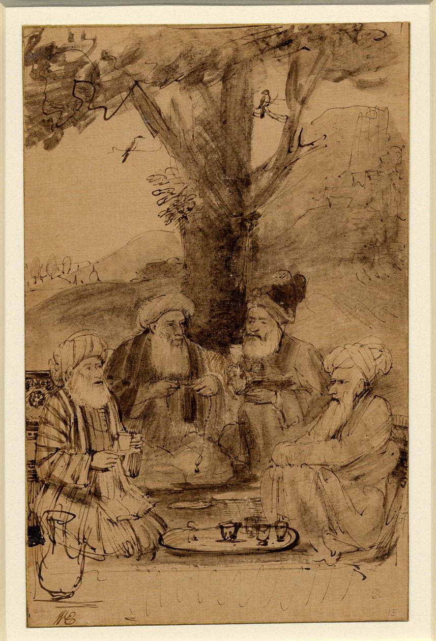 Czterech mułłów siedzących pod drzewem, Rembrandt, ok. 1656-61 autorstwa Rembrandt