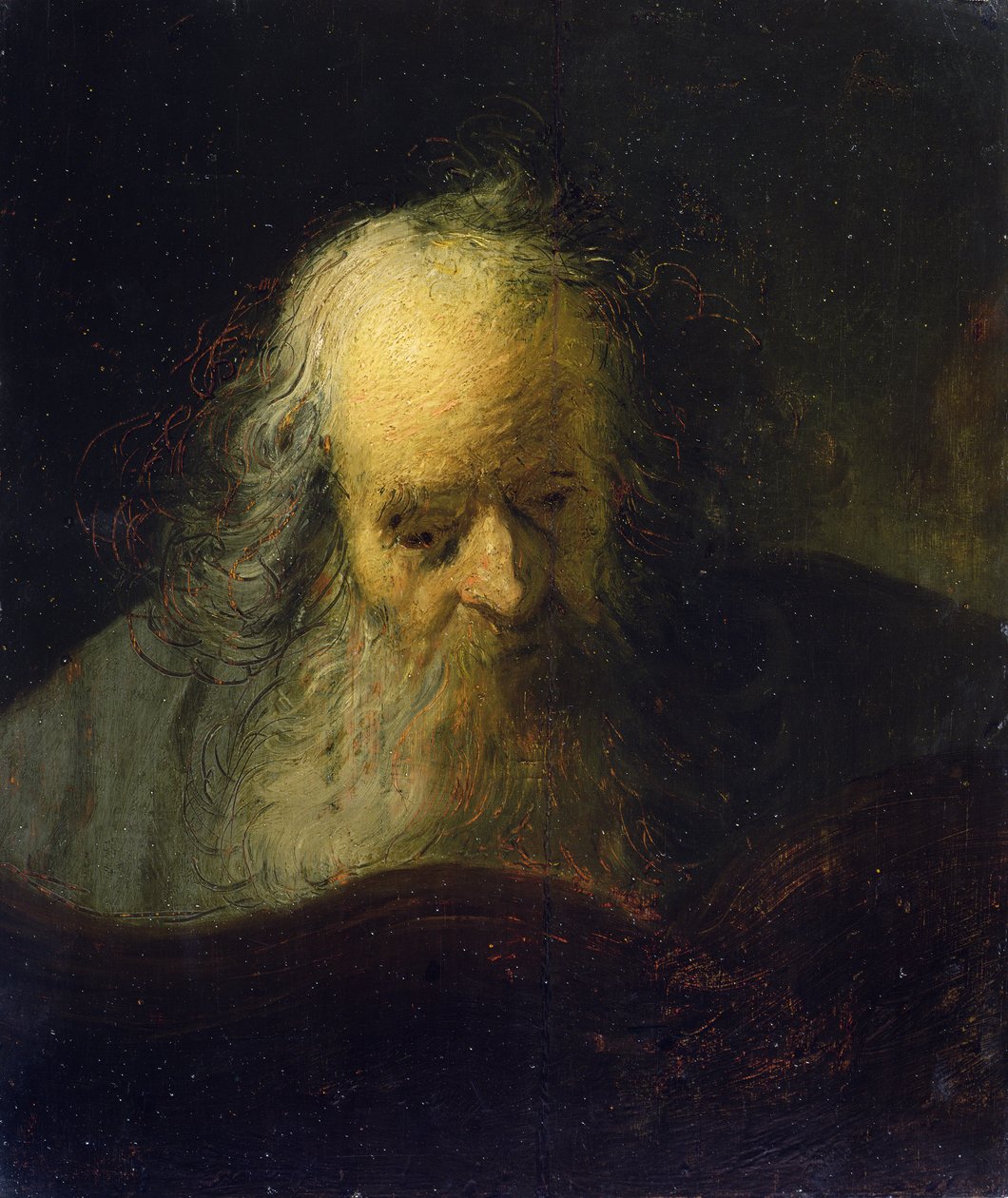 Stary człowiek czytający książkę (olej na płótnie) autorstwa Rembrandt Harmensz. van Rijn (circle of)