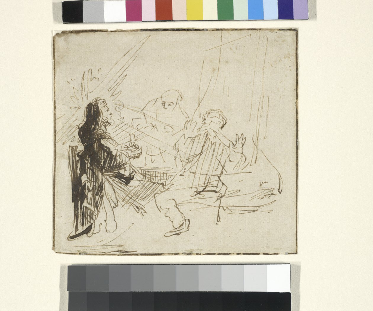 Wieczerza w Emaus, ok. 1630-1633 (tusz i kreda na papierze) autorstwa Rembrandt Harmensz. van Rijn (school of)