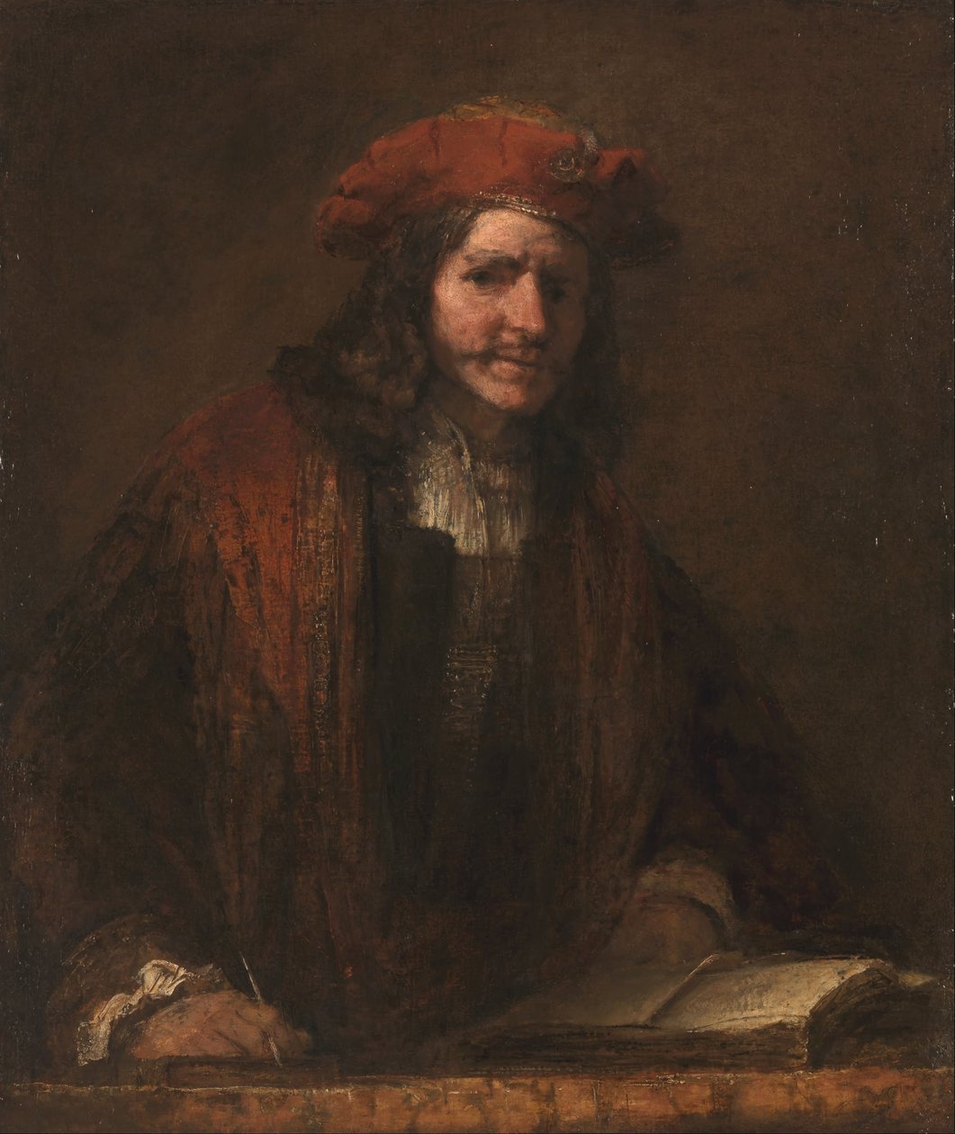 Mężczyzna w czerwonej czapce, ok. 1660-65 (olej na płótnie) autorstwa Rembrandt Harmensz. van Rijn (school of)