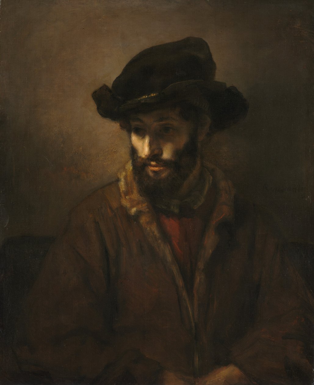 Brodaty mężczyzna w kapeluszu, c. 1655-1660 (olej na płótnie) autorstwa Rembrandt Harmensz. van Rijn