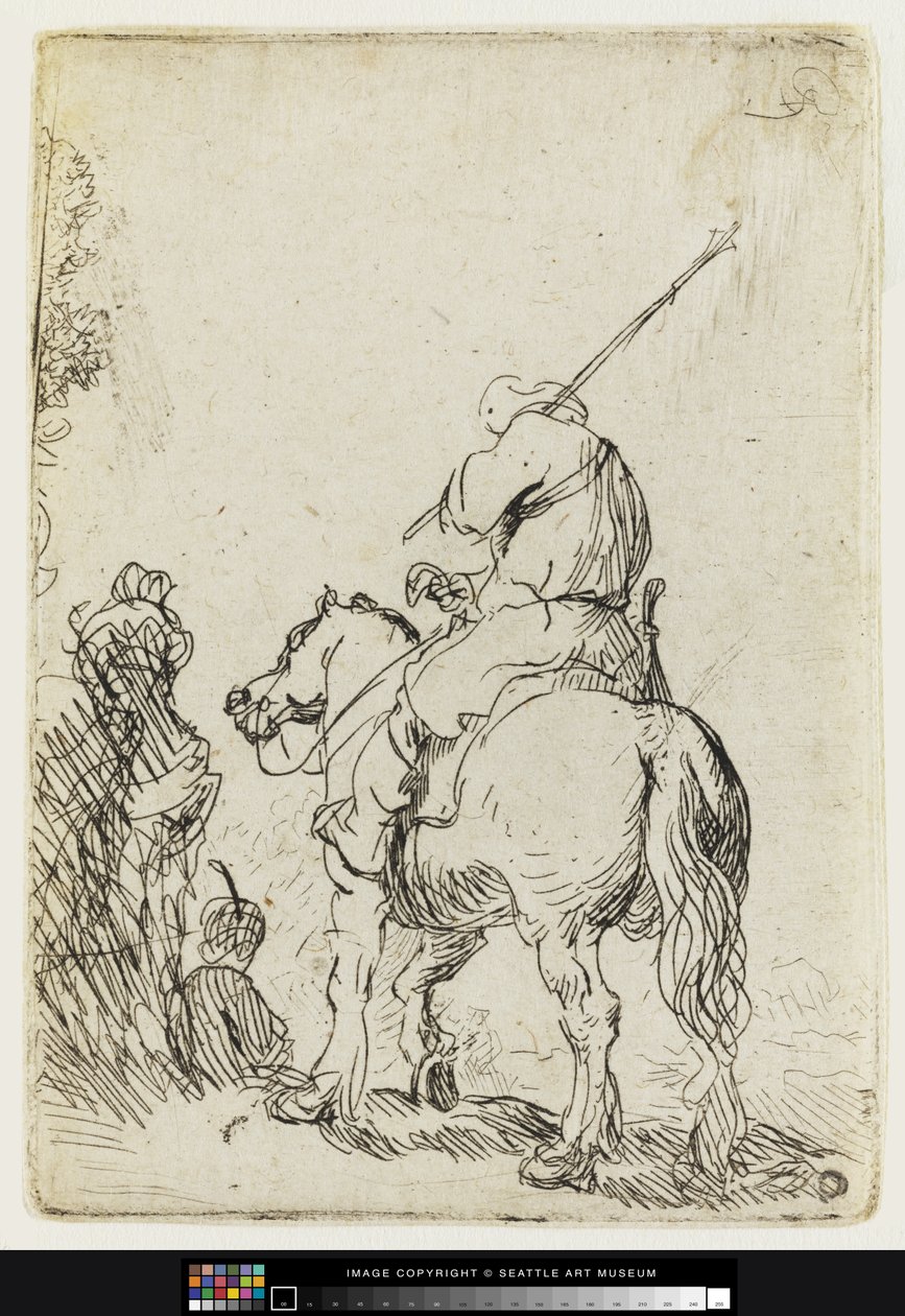 Żołnierz w turbanie na koniu, ok. 1632 (akwaforta) autorstwa Rembrandt van Rijn