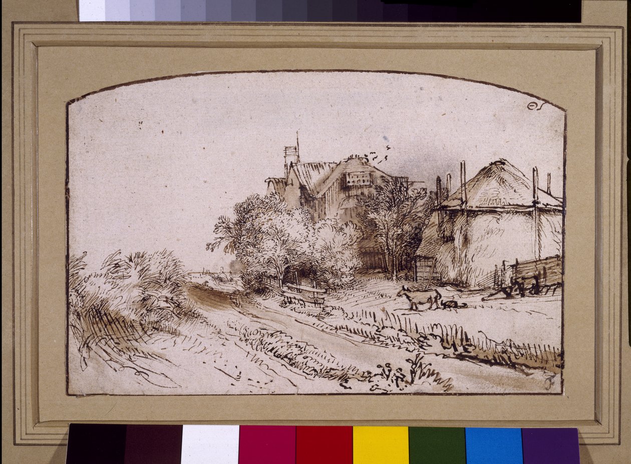 Stóg siana w pobliżu farmy, ok. 1650 (pióro i atrament na papierze) autorstwa Rembrandt Harmensz. van Rijn