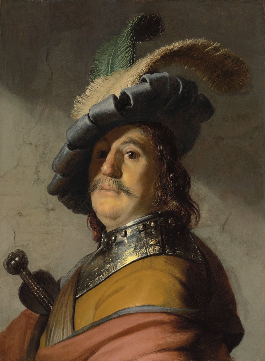 Mężczyzna w ryngrafie i czapce (olej na panelu) autorstwa Rembrandt van Rijn