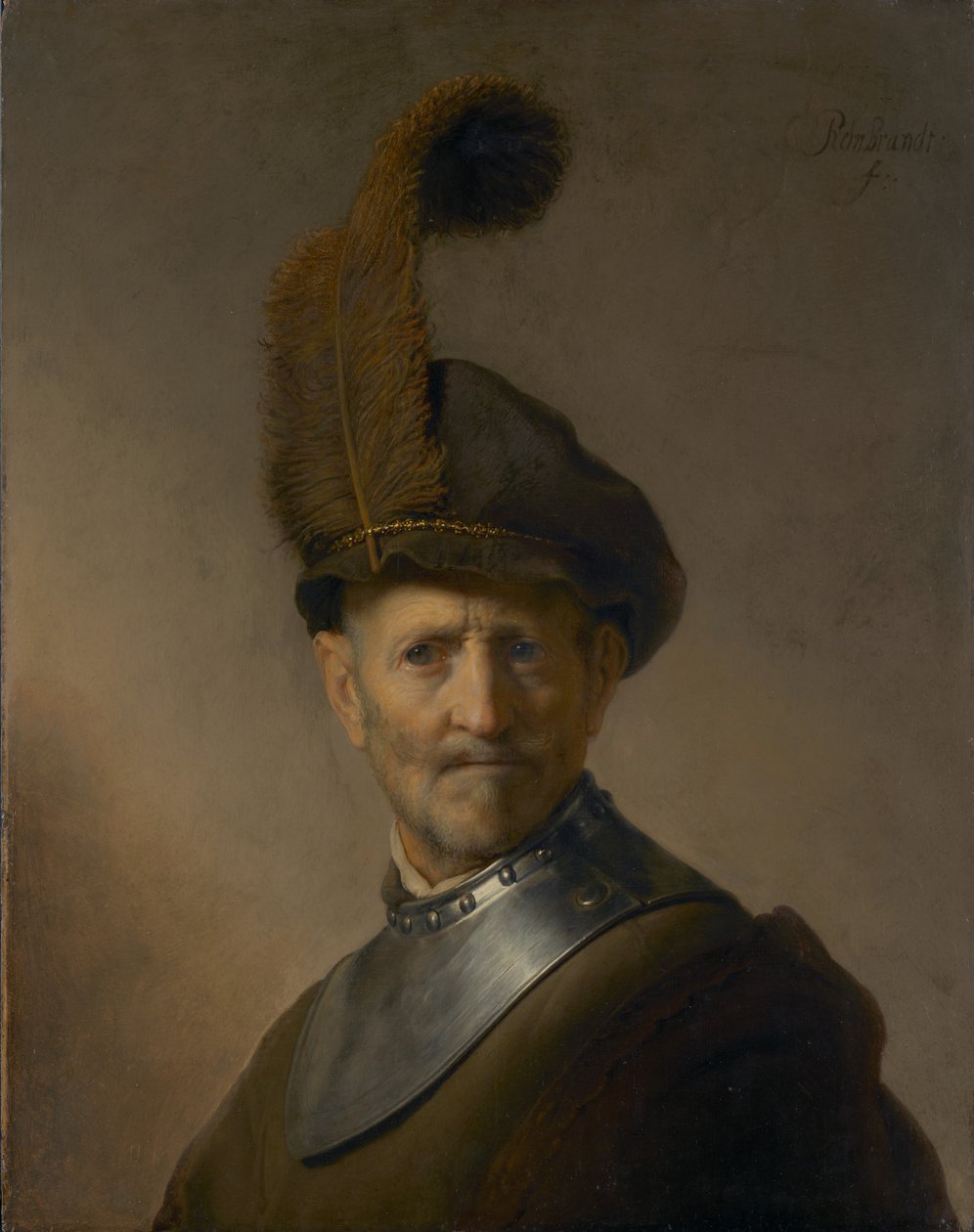 Starszy mężczyzna w stroju wojskowym autorstwa Rembrandt Harmensz. van Rijn