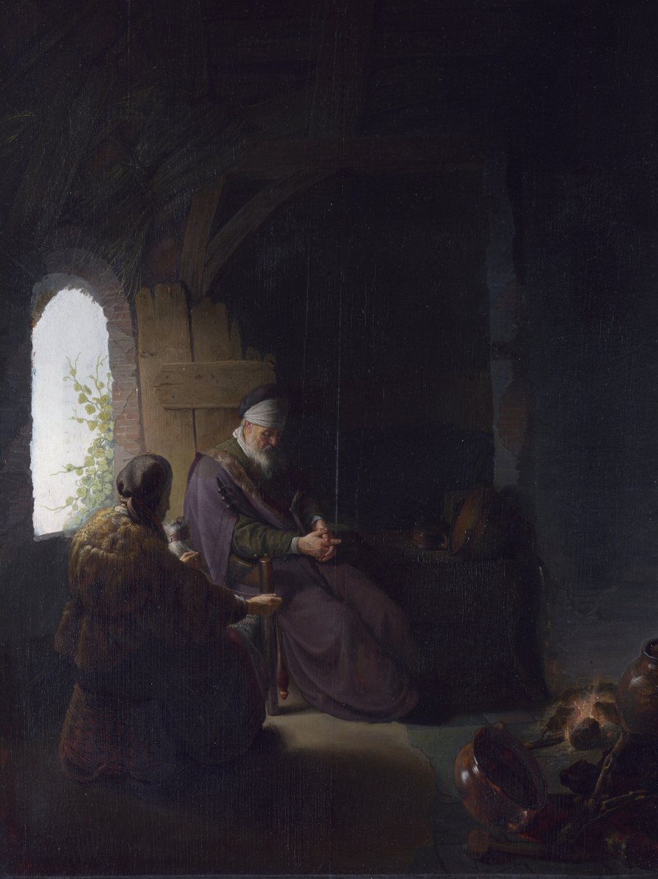Anna i niewidomy Tobit, ok. 1630 (olej na desce) autorstwa Rembrandt van Rijn