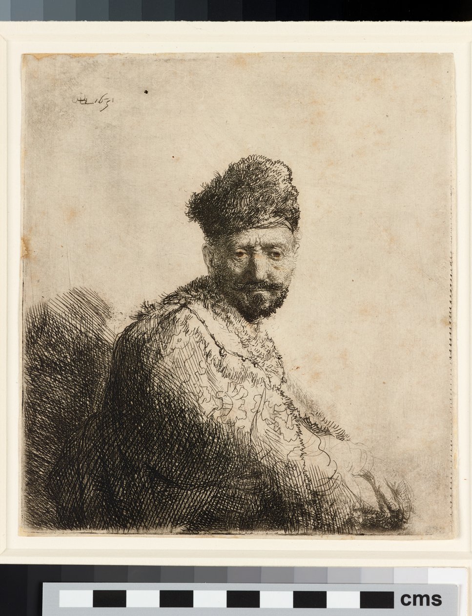 Brodaty mężczyzna w futrzanej orientalnej czapce: ojciec artysty autorstwa Rembrandt van Rijn