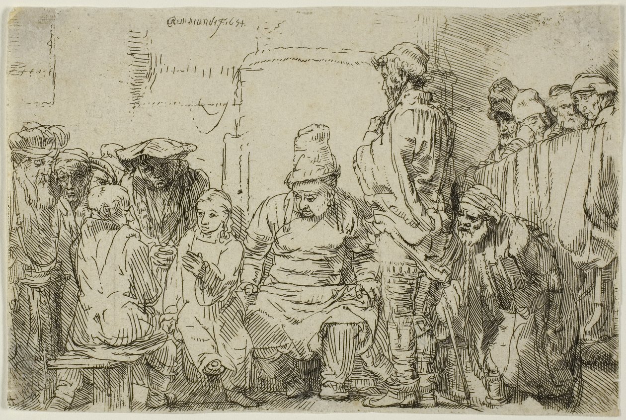 Zasiadający Chrystus dyskutujący z lekarzami autorstwa Rembrandt Harmensz. van Rijn