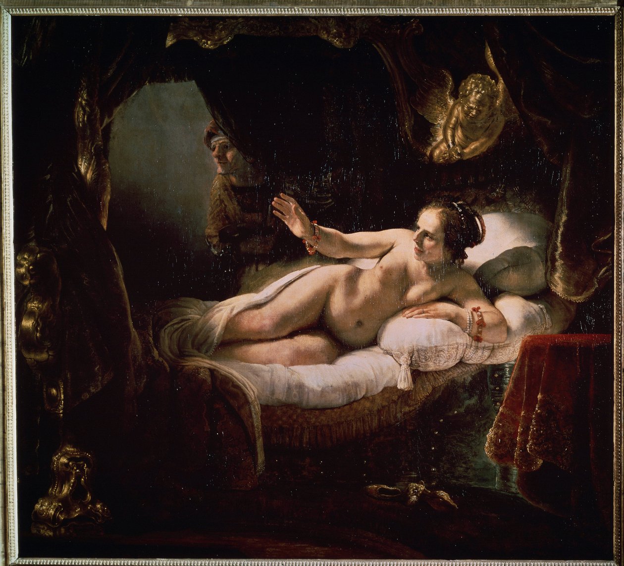 „Danae”. Mitologia grecka: Zeus przedstawia się Danae w postaci deszczu złotych monet, aby ją uwieść. Obraz Harmenszoon van Rijn znany jako Rembrandt (1606-1669) autorstwa Rembrandt Harmensz. van Rijn