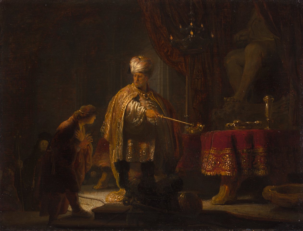 Daniel i Cyrus przed bożkiem Bel autorstwa Rembrandt van Rijn