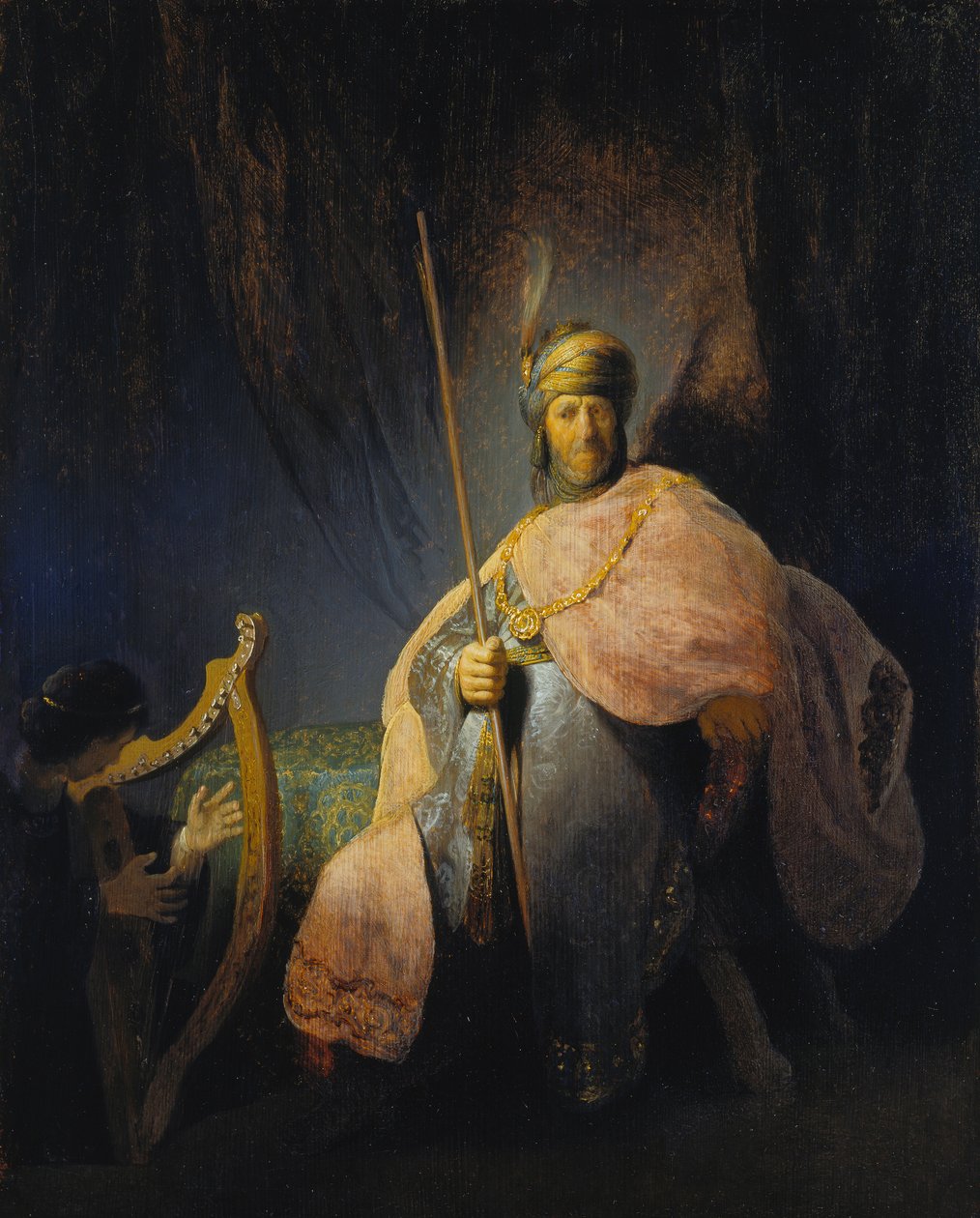 Dawid grający na harfie przed Saulem, ok. 1630-31 (olej na dębie) autorstwa Rembrandt Harmensz. van Rijn