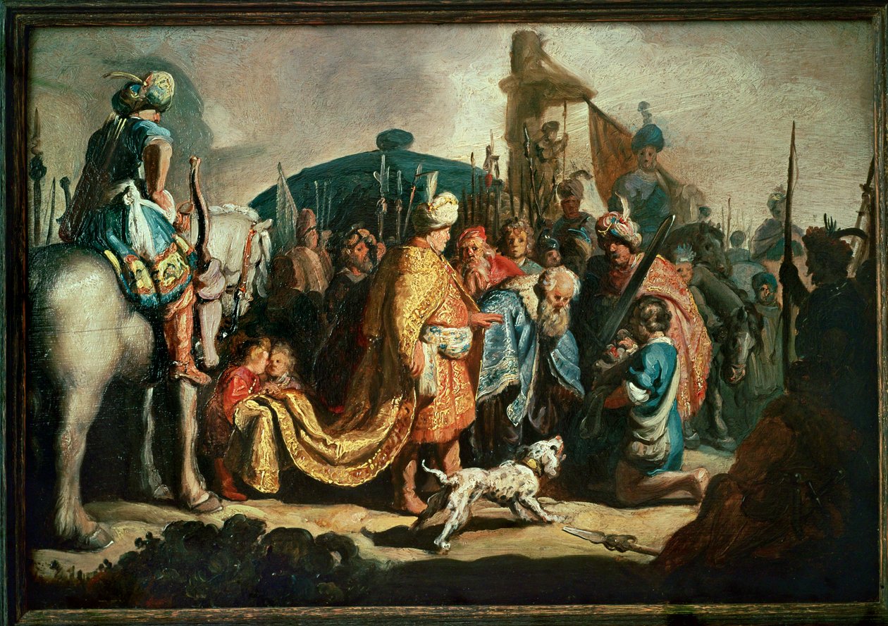 Dawid oferuje głowę Goliata królowi Saulowi (obraz na płótnie) autorstwa Rembrandt Harmensz. van Rijn