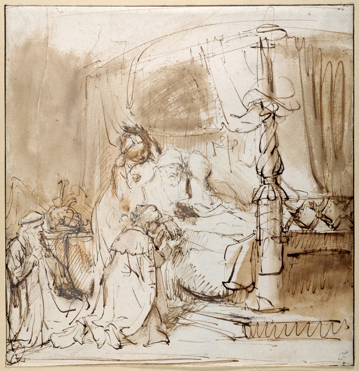 Szarża Dawida na Salomona (pióro i atrament z praniem na papierze) autorstwa Rembrandt Harmensz. van Rijn