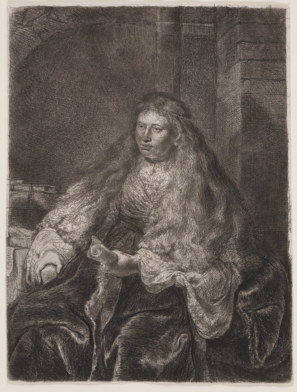 Dziewczyna z długimi włosami opadającymi na ramiona, czyli „Wielka żydowska panna młoda” autorstwa Rembrandt van Rijn