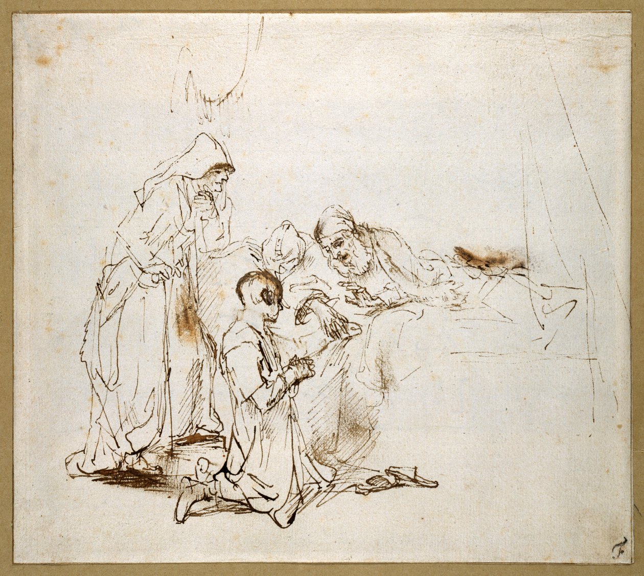 Isaac Blessing Jacob (czarna kreda na papierze) autorstwa Rembrandt Harmensz. van Rijn