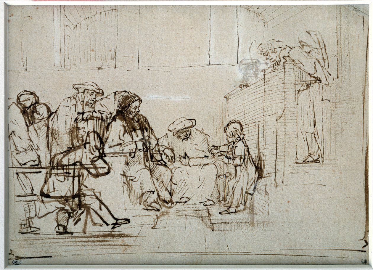 Dzieciątko Jezus z lekarzami Rysunek Harmensz Van Rijn Rembrandt (1606-1669) autorstwa Rembrandt van Rijn