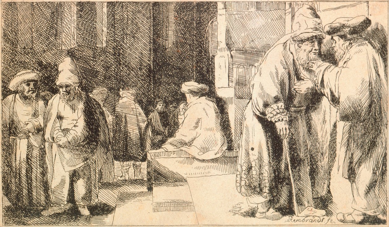 „Juifs a la synagogue” (Żydzi w synagodze) Grawer Rembrandta van Rhijna (1606-1669) - 1648 Wymiary 7,6x13 cm Muzeum Żydowskie, Nowy Jork autorstwa Rembrandt van Rijn