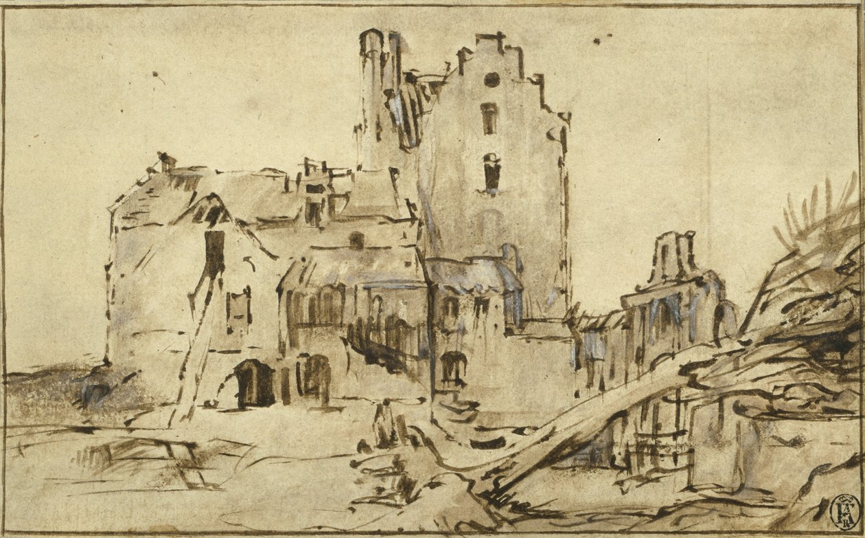 Zamek Kostverloren w rozpadzie, 1652-57 autorstwa Rembrandt van Rijn