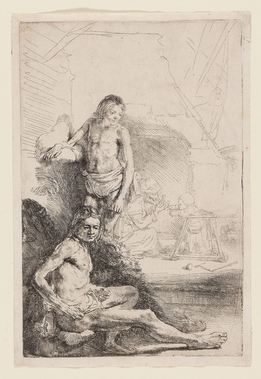 Mężczyzna nago siedzący i stojący, ok. 1646 r. (akwaforta na papierze z kości słoniowej) autorstwa Rembrandt Harmensz. van Rijn